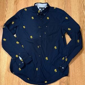 Tommy Hilfiger Slim Fit Coupe  Etroite Navy Shirt with Yellow Embroidery SZ Smal